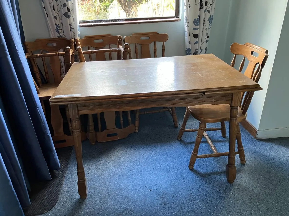 Dining table and six chairs - classic solid wood - Image 1