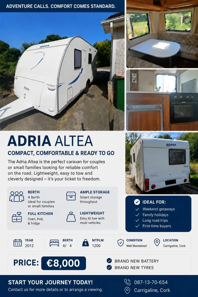 Caravan -2012 Adria Altea 432 PX for sale (Cork) - Image 1