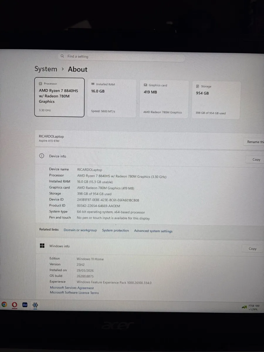 Laptop ACER Aspire a15 - Ryzen 7 Processor - Image 2