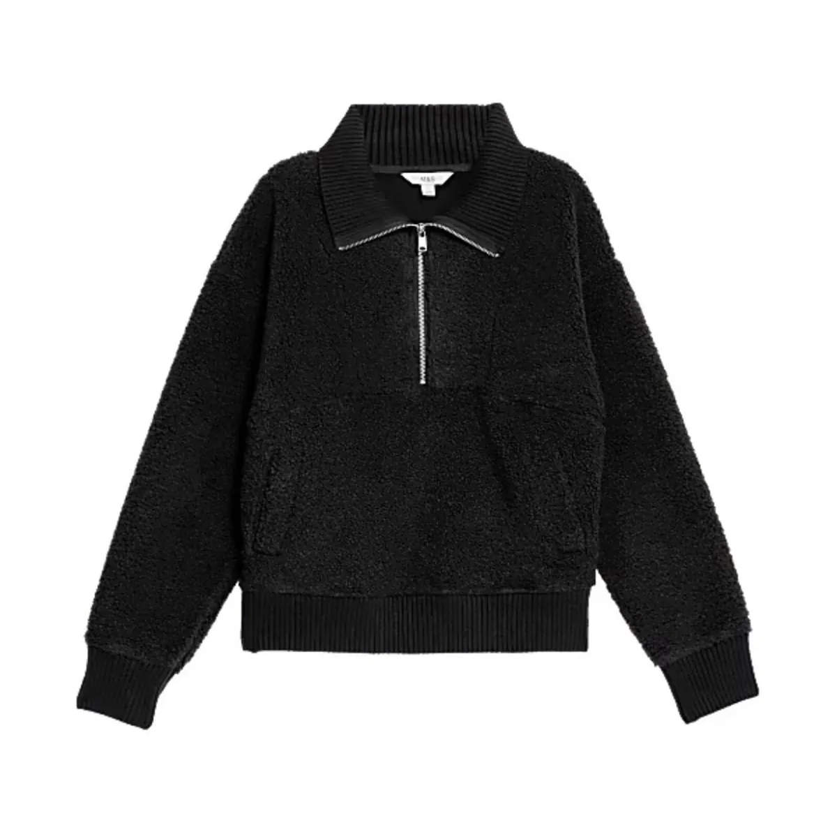 Size: 12  Marks & Spencer Borg textured half-zip s - Image 1