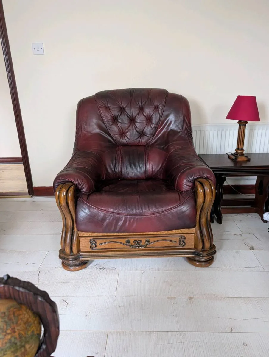 Red-Brown Leather 3-Piece Suite Sofa - Image 2
