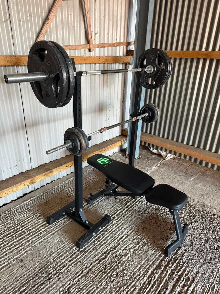Gym setup including Bench, Squat rack and Weights - Image 1