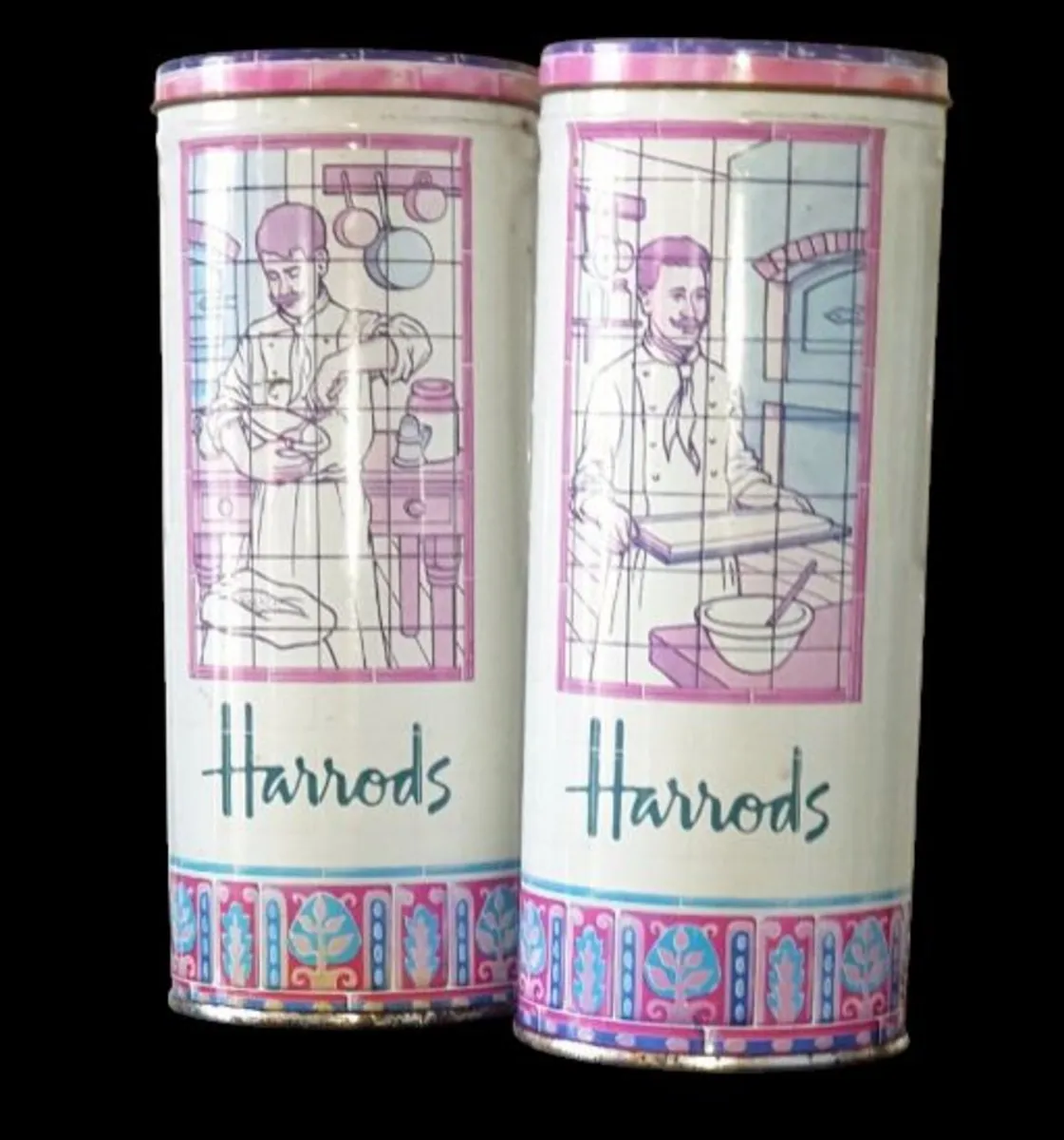 Vintage Pair of Tall Harrods Biscuit Tins - Image 3
