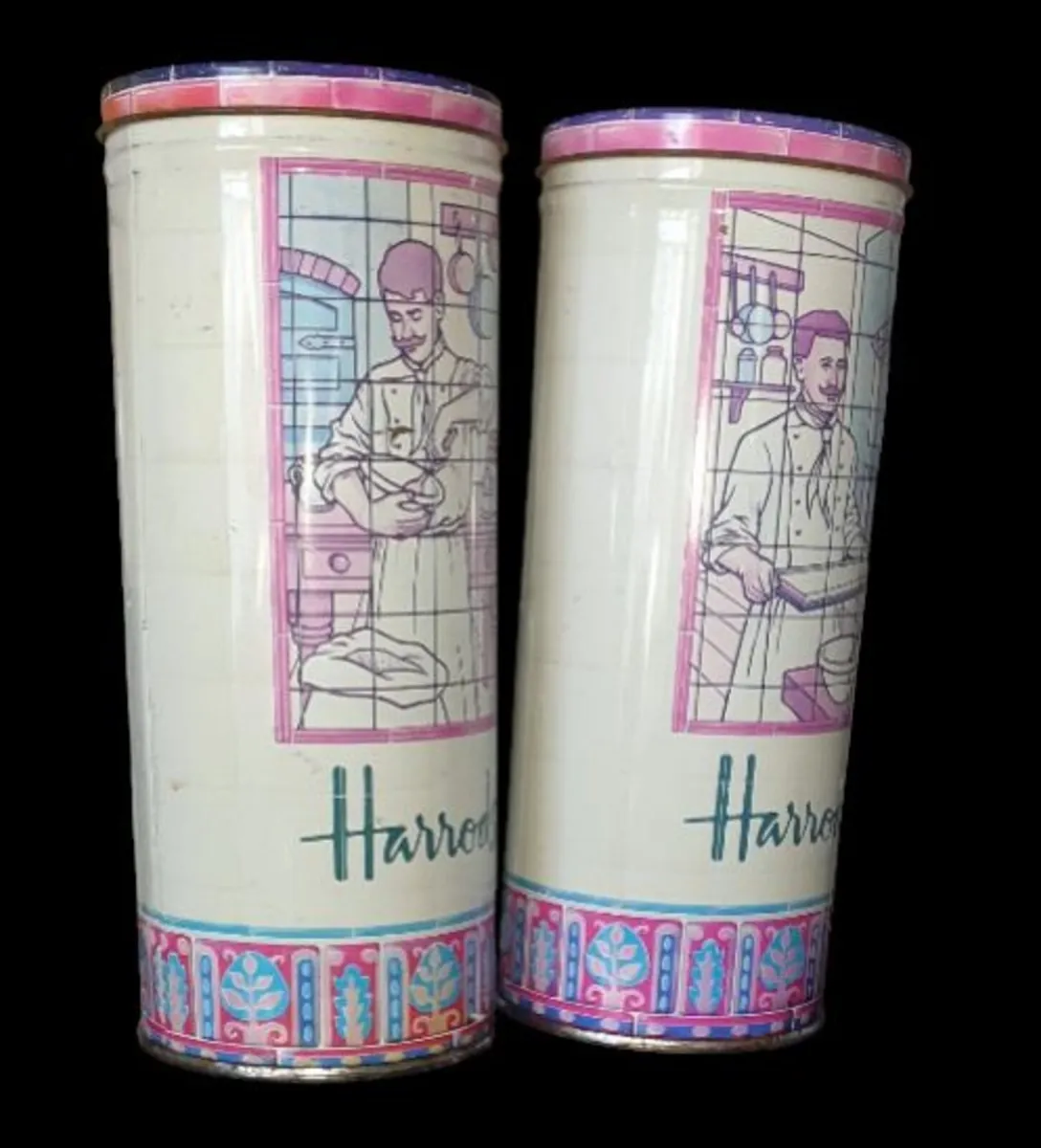 Vintage Pair of Tall Harrods Biscuit Tins - Image 4