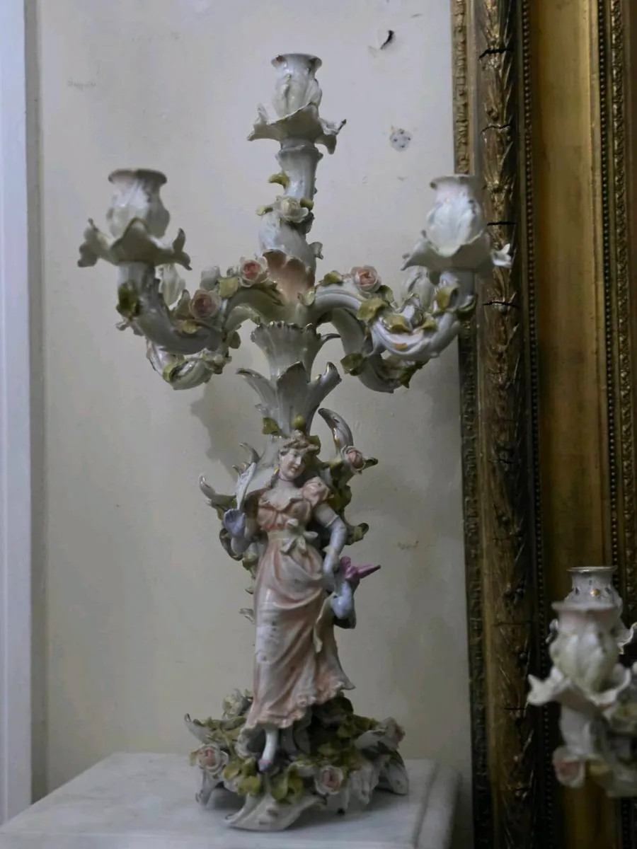 Antique large porcelain candleabras - Image 3
