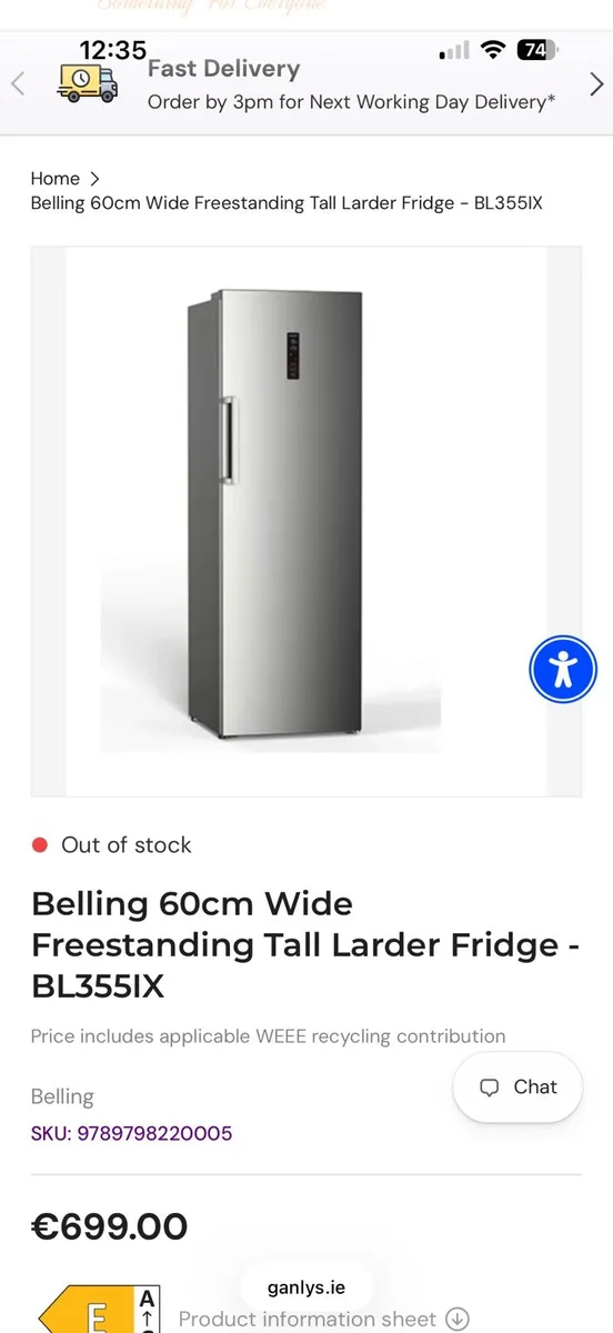 Belling larder fridge and freezer - Image 2