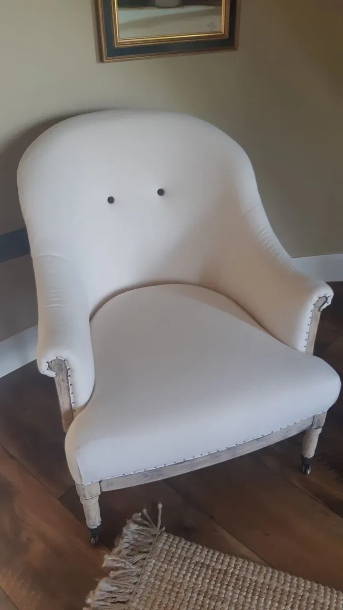 Pair of French country linen chairs - Image 1