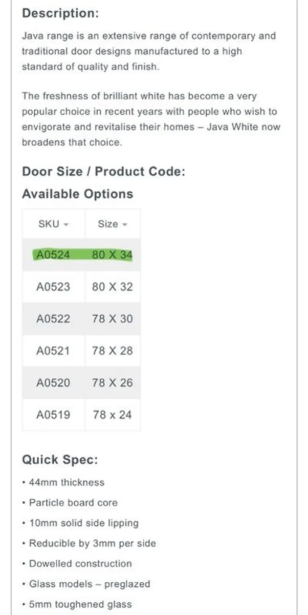 DORAS Java White Shaker 1 Lite Internal Door - Image 2