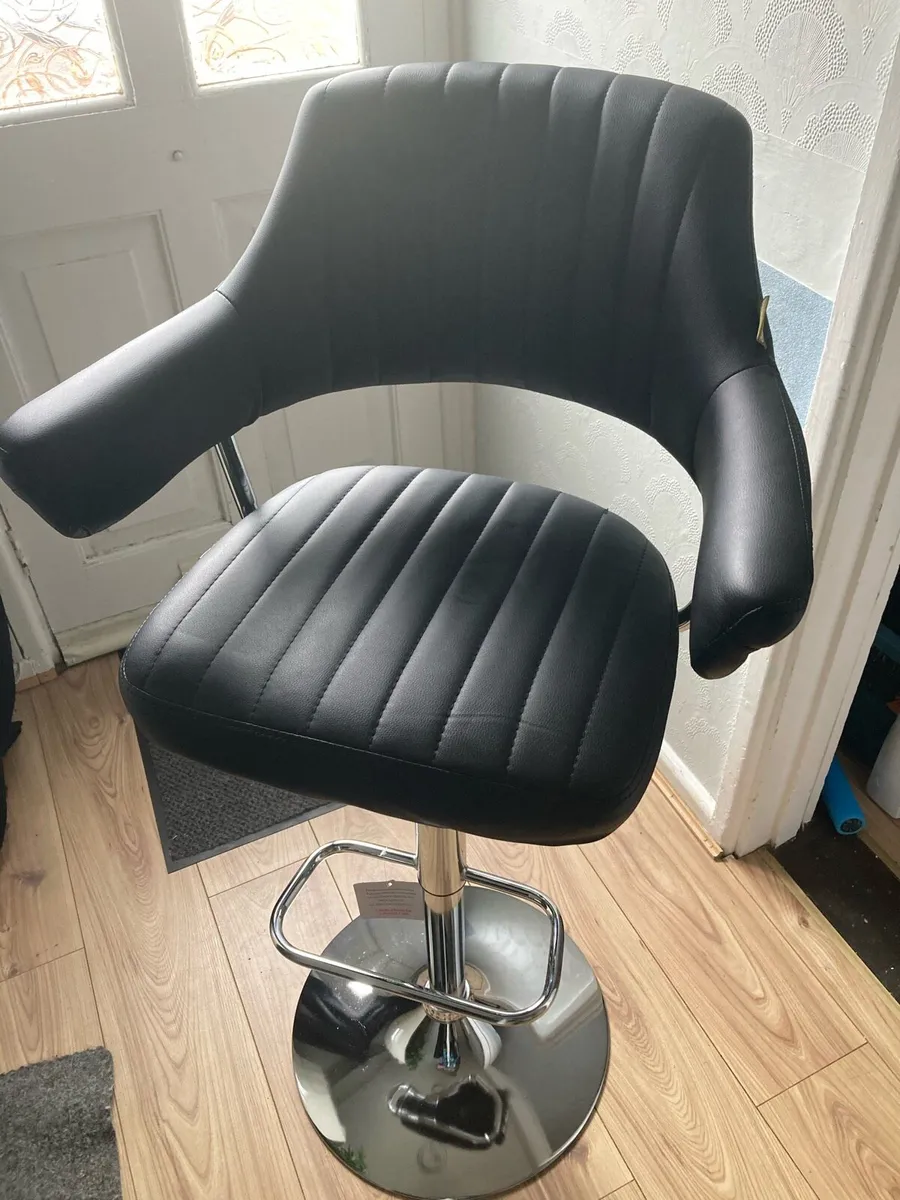 Black Swivel Bar Stool - Height Adjustable - Image 2