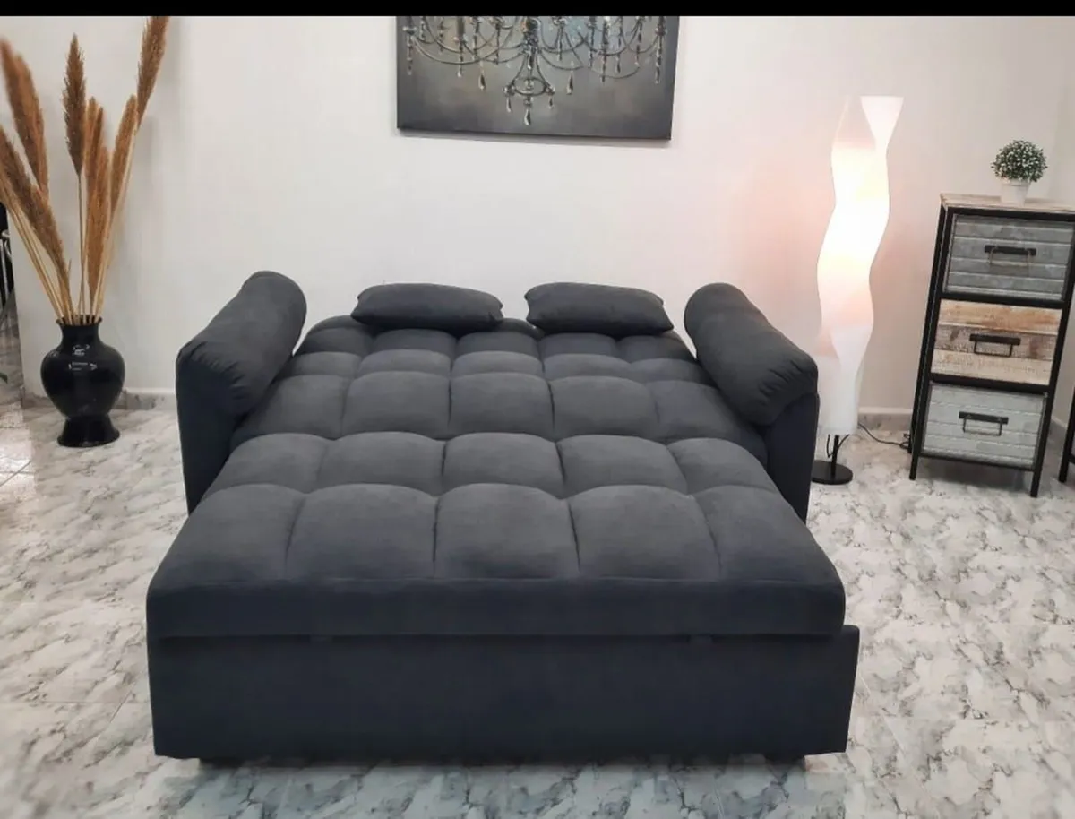 Pull Out Double Sofa Bed, Black - Image 1