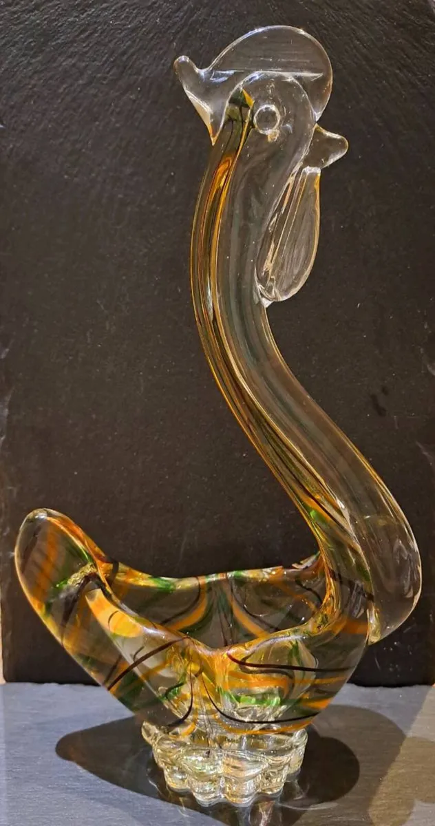 Vintage Heavy Art Glass Chicken Bowl - Image 1
