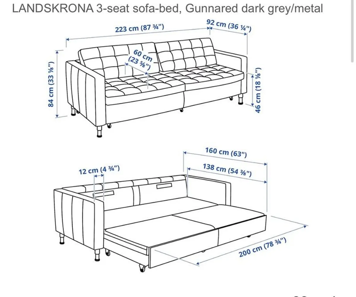 IKEA Landskrona 3 seat sofa bed Gunnared dark grey brand new - Image 3
