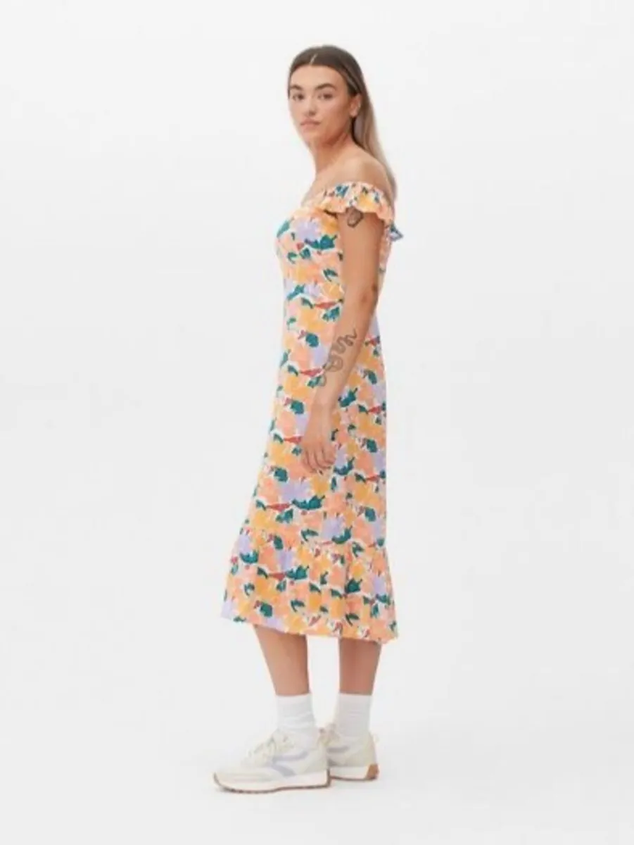 New Summer Floral Cold Shoulder Midi Dress: S10 - Image 4