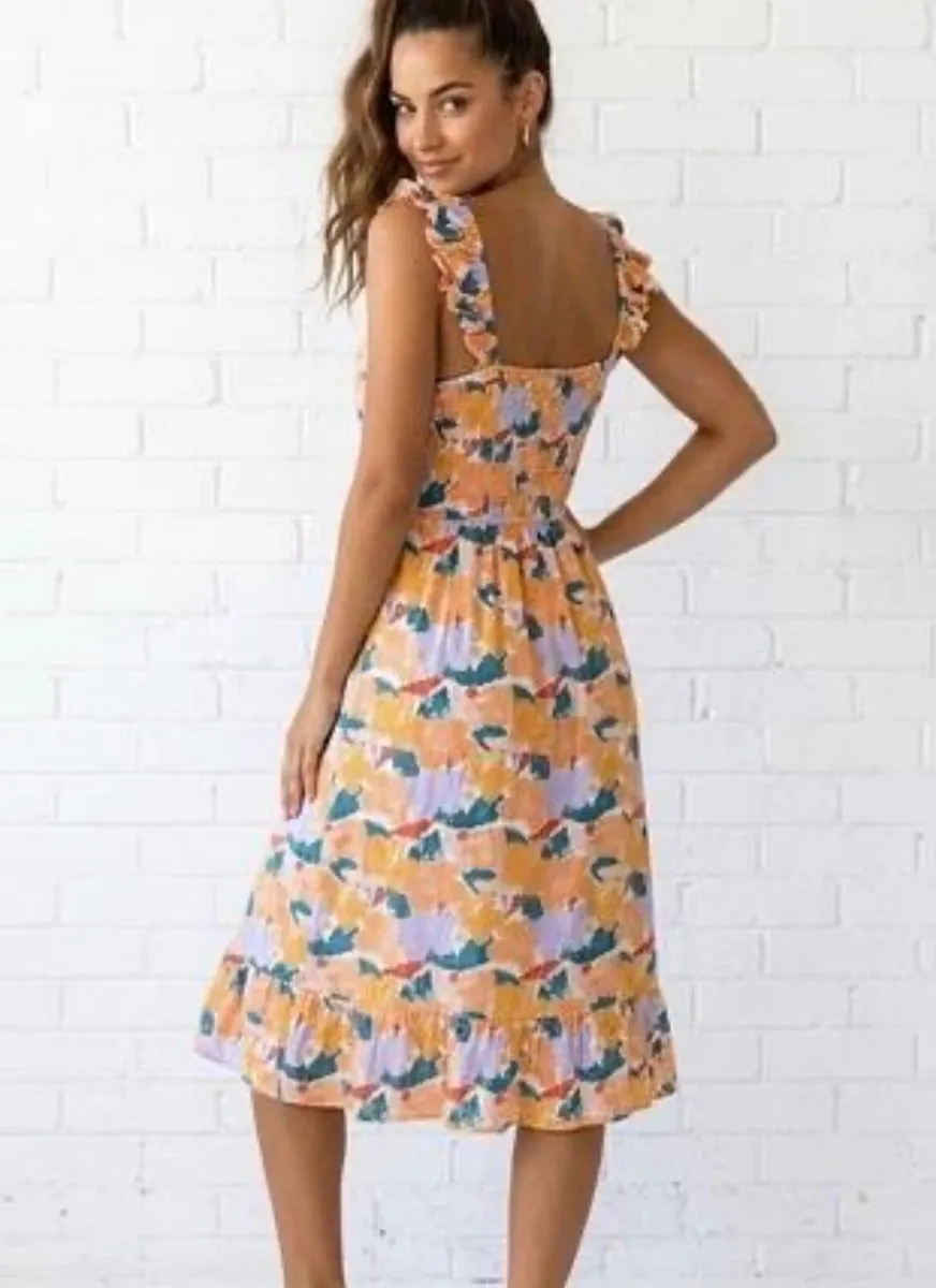 New Summer Floral Cold Shoulder Midi Dress: S10 - Image 2