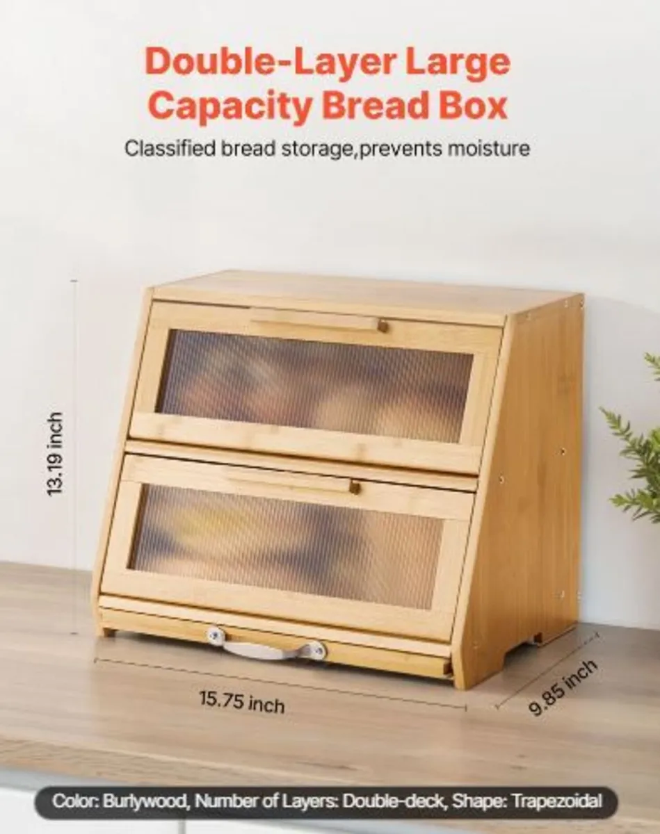Double Layer Bread Box for Kitchen Counter, - Image 1