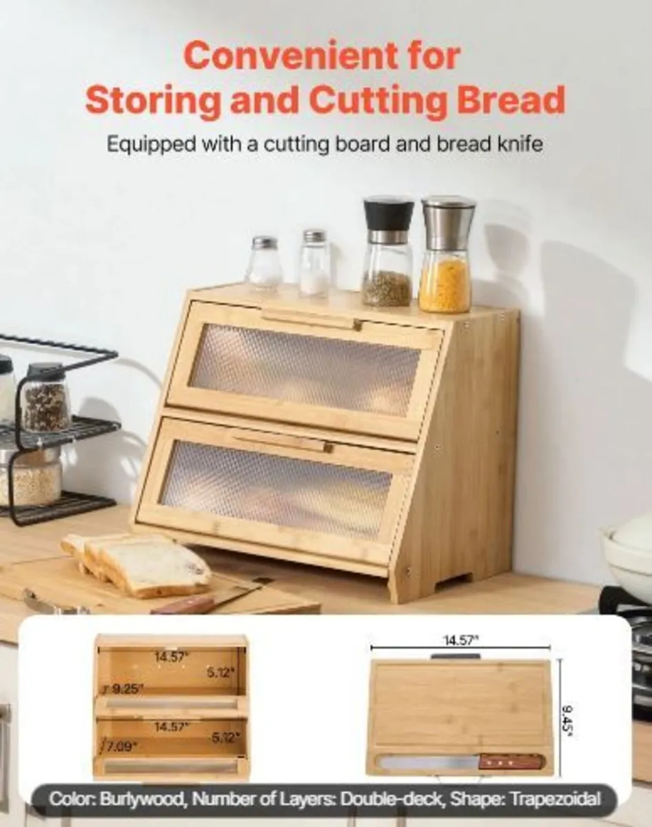 Double Layer Bread Box for Kitchen Counter, - Image 3