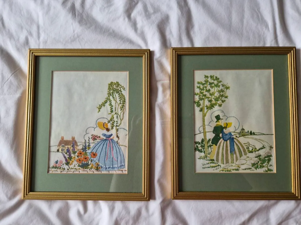 Vintage Crinoline Lady / Crinoline Couple Embroide - Image 1