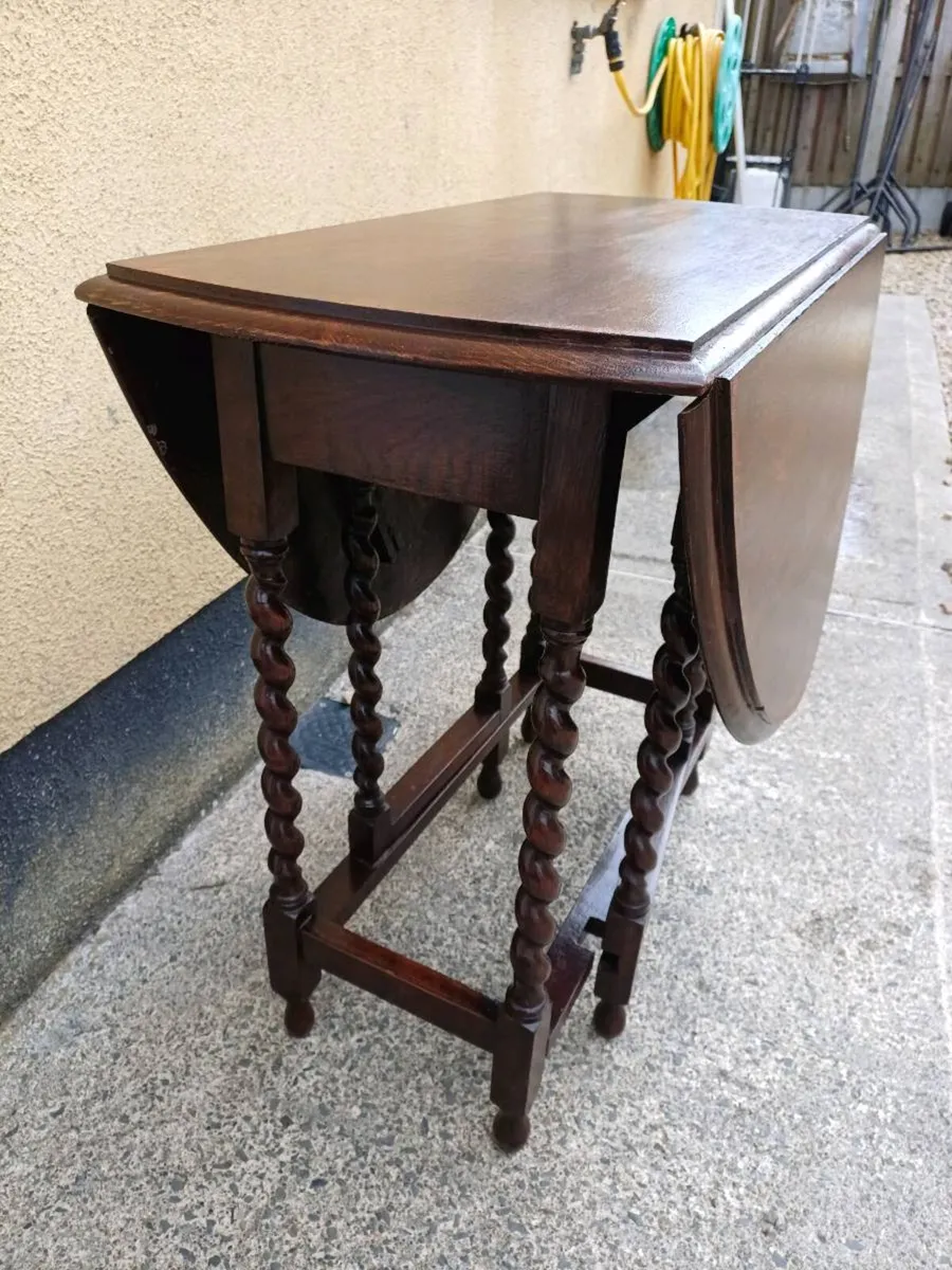 Antique Solid Oak Gateleg Drop Leaf Table - Image 2