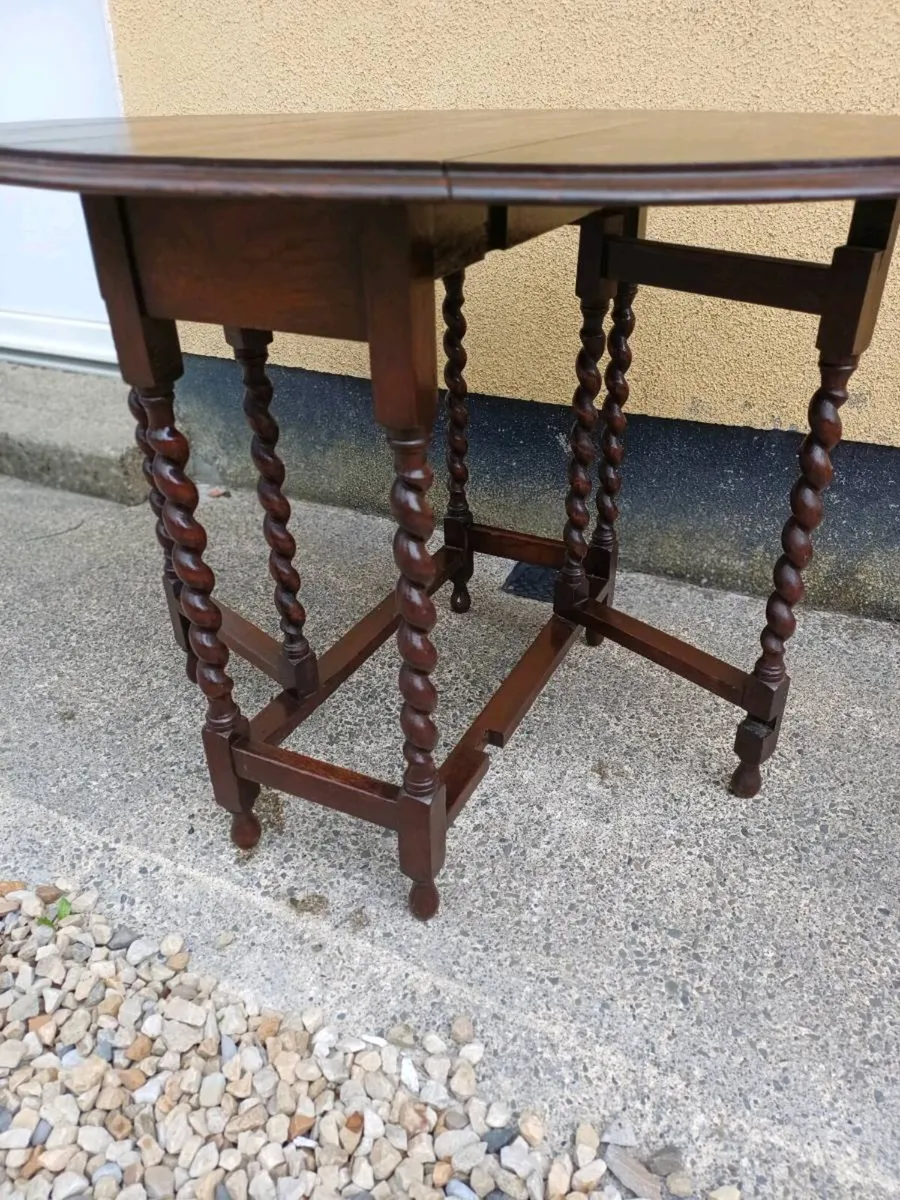 Antique Solid Oak Gateleg Drop Leaf Table - Image 3