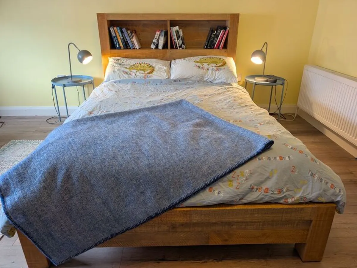 Double bed frame 4ft 6 Storage Headboard Bed Frame,  Solid Pine, Excellent Condition - Image 1
