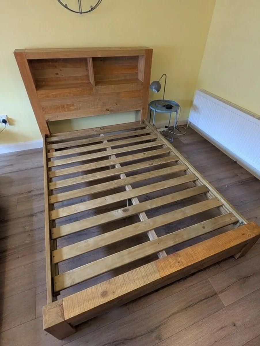 Double bed frame 4ft 6 Storage Headboard Bed Frame,  Solid Pine, Excellent Condition - Image 3