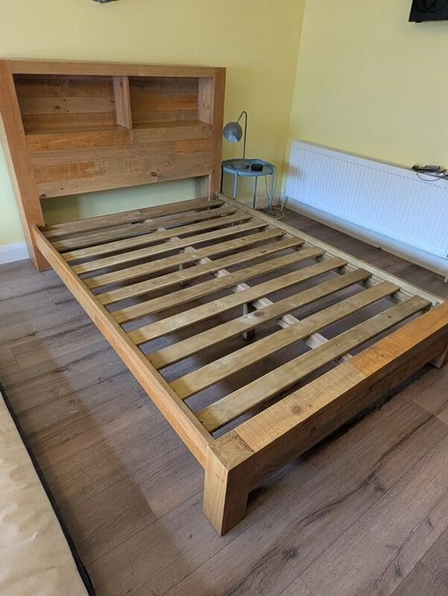 Double bed frame 4ft 6 Storage Headboard Bed Frame,  Solid Pine, Excellent Condition - Image 4