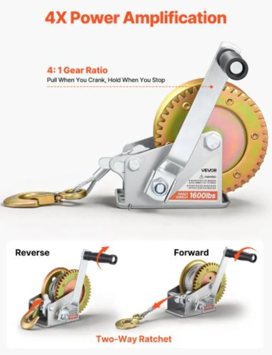 Boat Winch, 726 kg Hand Winch, Heavy Duty Manual - Image 4