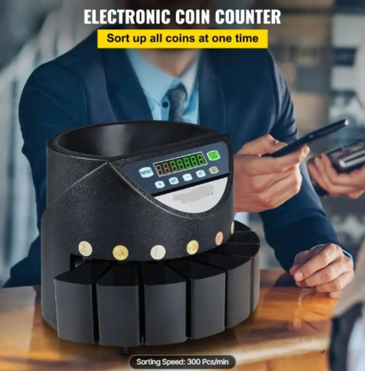 Euro Coin Counter Sorter 500-1000 Coins Electronic - Image 2