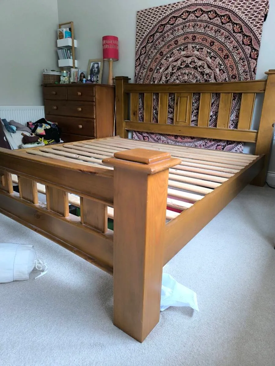 Solid pine Super King bed frame in excellent - Image 1