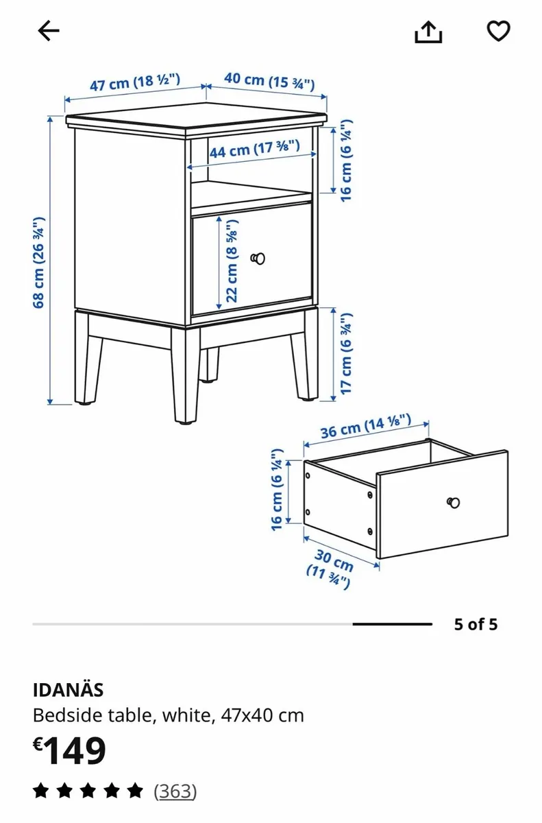 IKEA IDANÄS White Bedside Table - Image 4