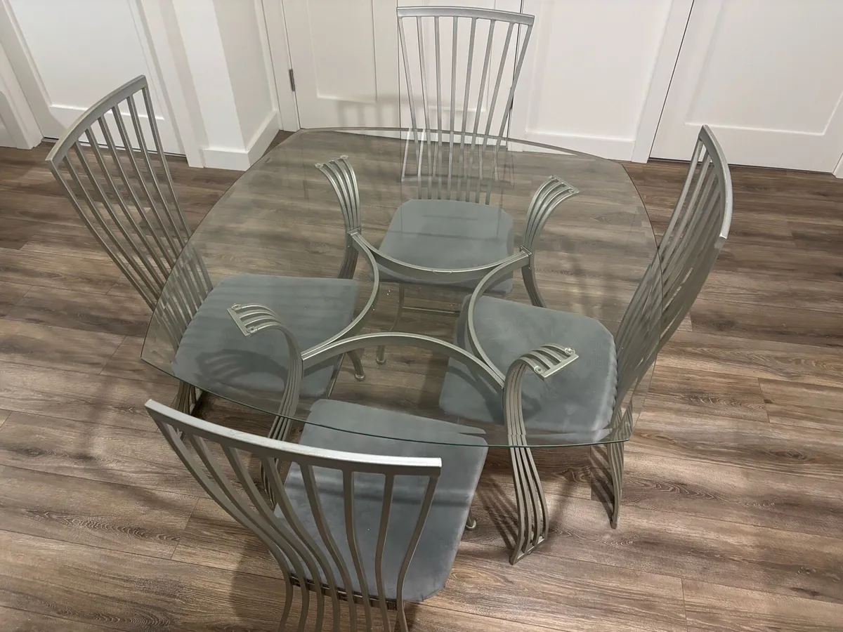 Modern Glass Dining Table With 4 chairs - Image 2
