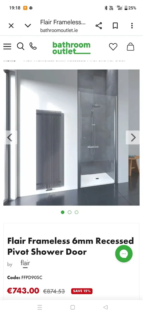 Flair frameless 900mm pivot door chrome - Image 1