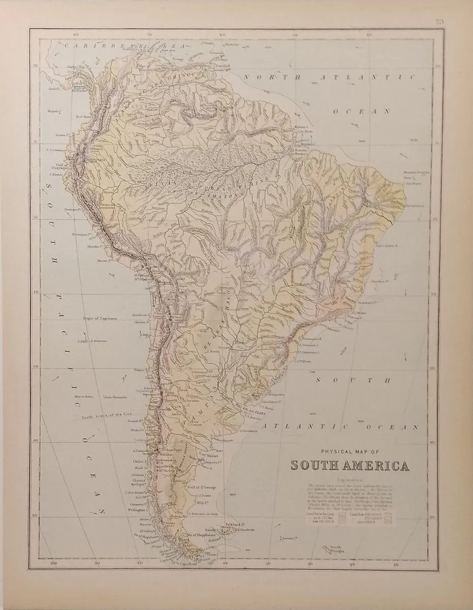 Antique Map South America Physical 1890’s - Image 2