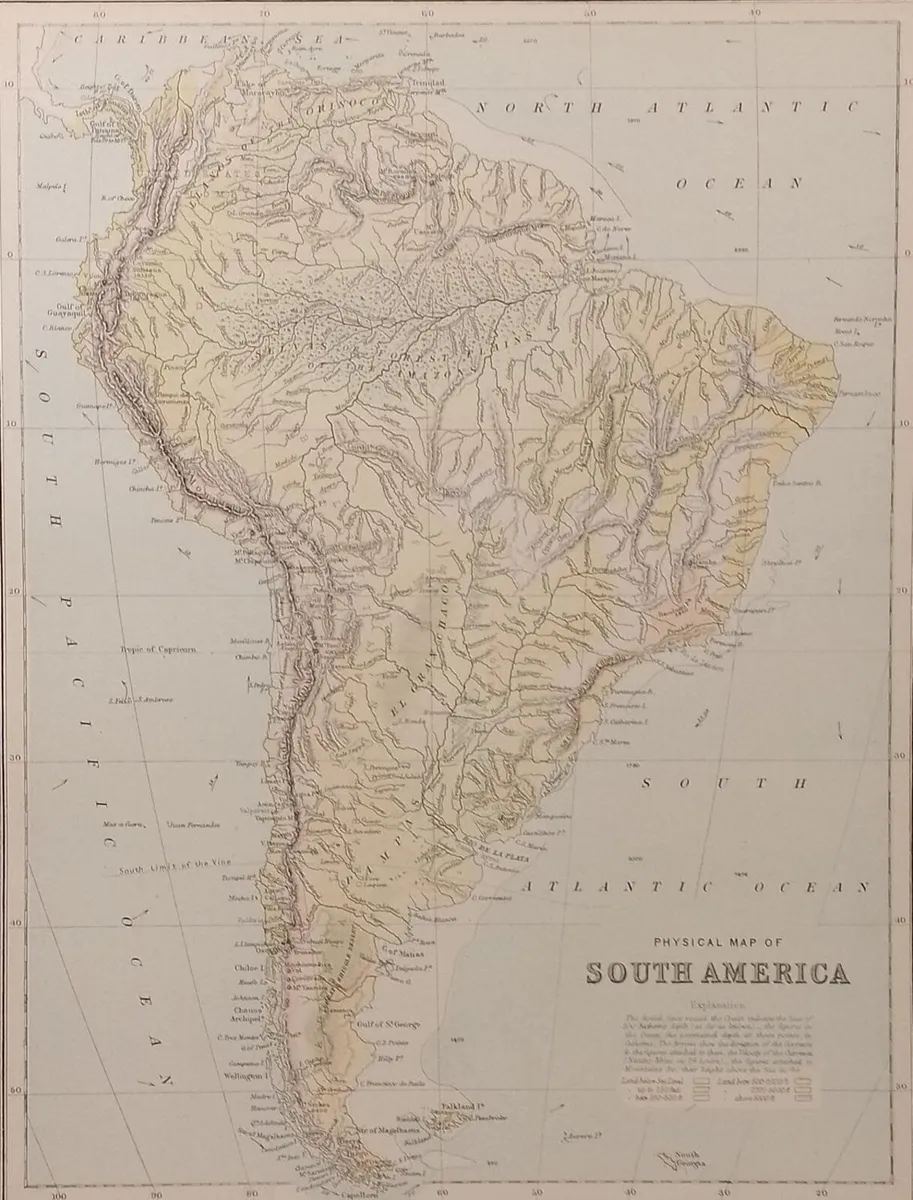 Antique Map South America Physical 1890’s - Image 1