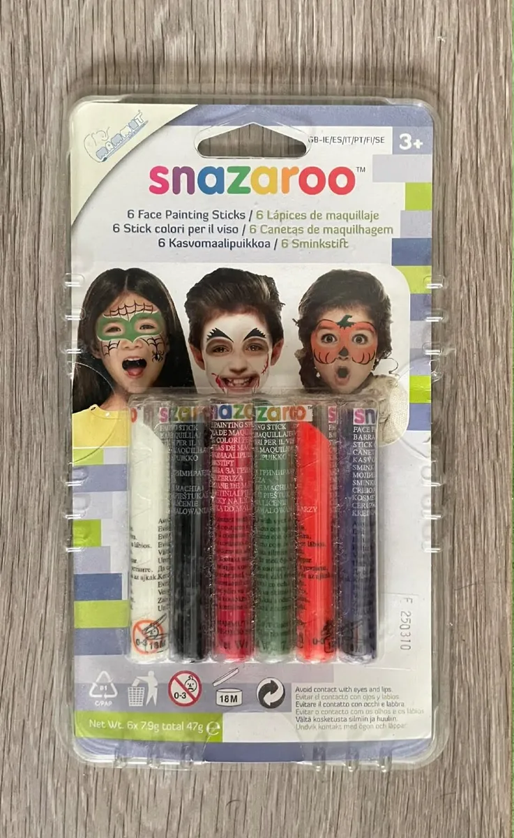 Snazaroo 6-Pack Face Painting Sticks, a non-toxic