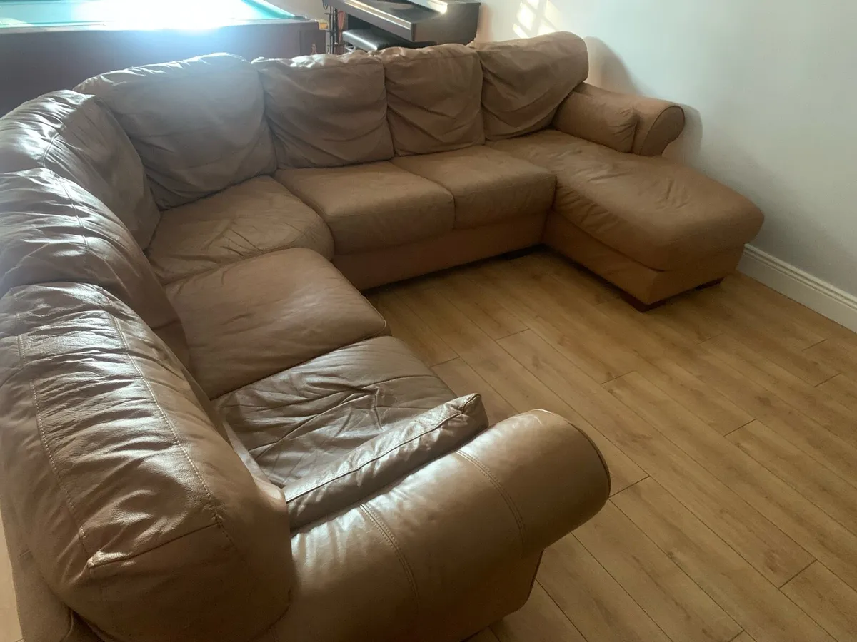 Tan leather corner couch - Image 1