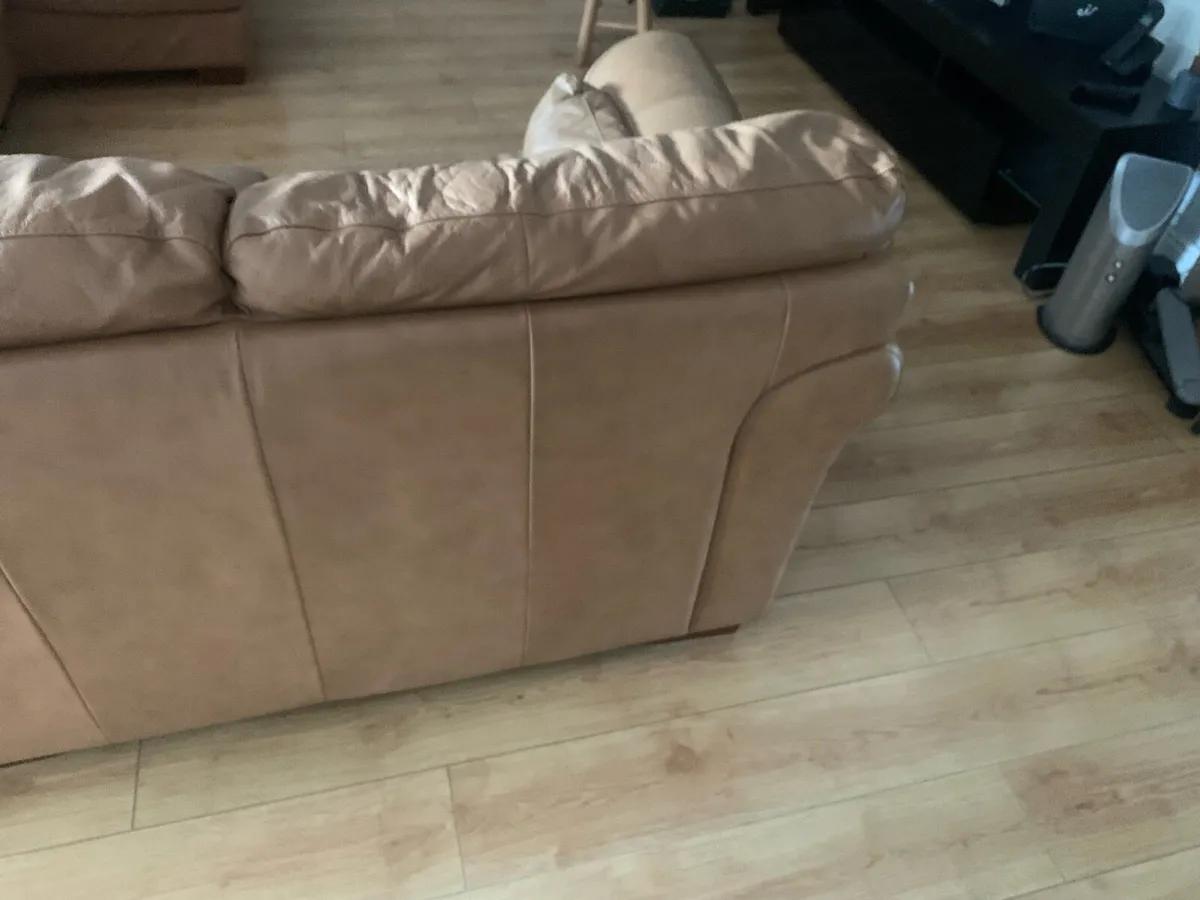 Tan leather corner couch - Image 3