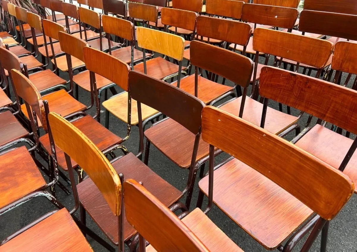 Adult size vintage steel stacking chairs - Image 1
