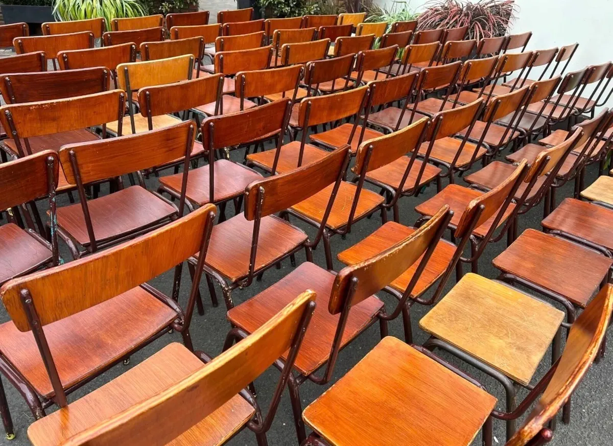 Adult size vintage steel stacking chairs - Image 2