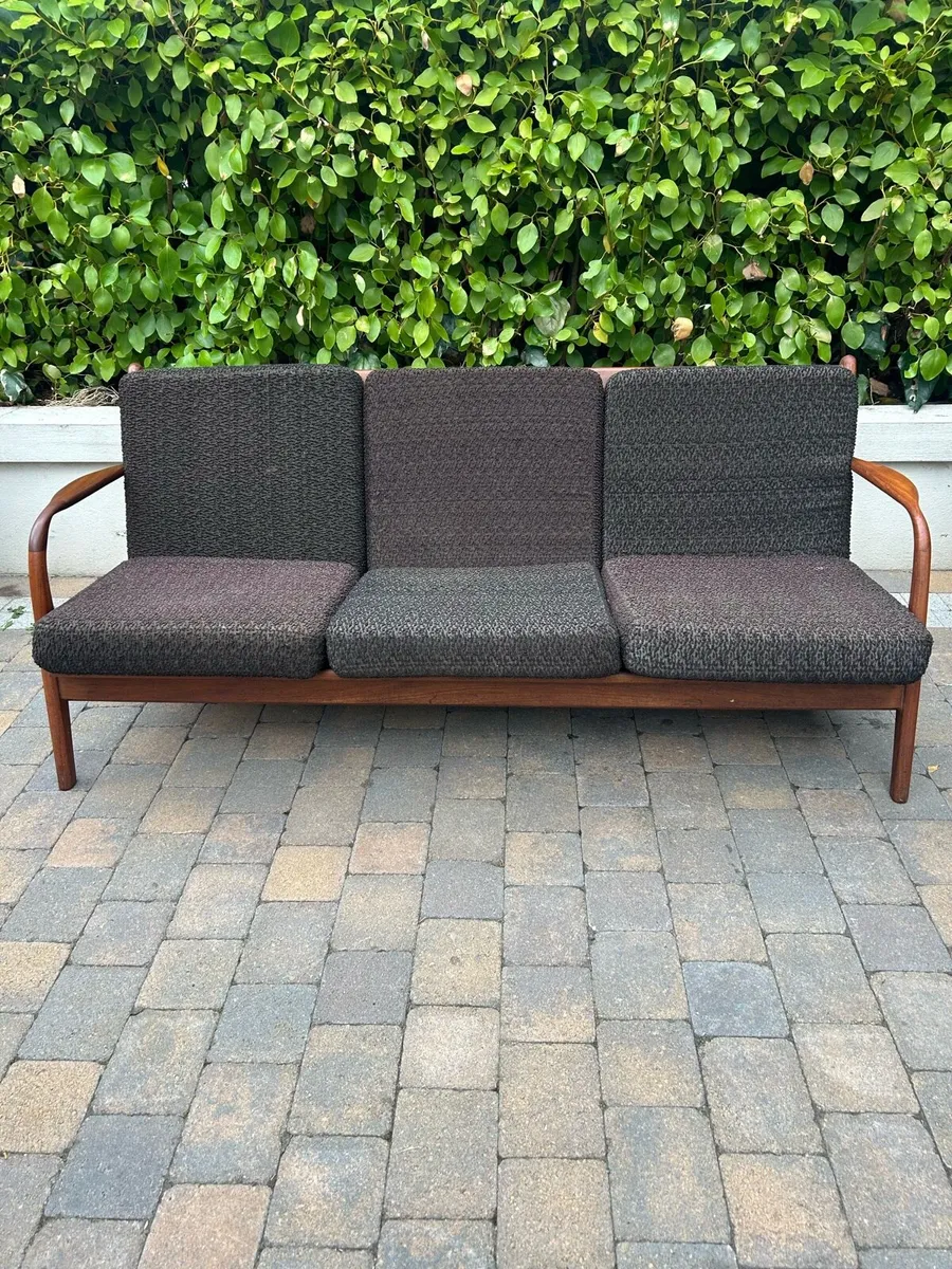 Solid teak mid century sofa 3 seater retro - Image 2