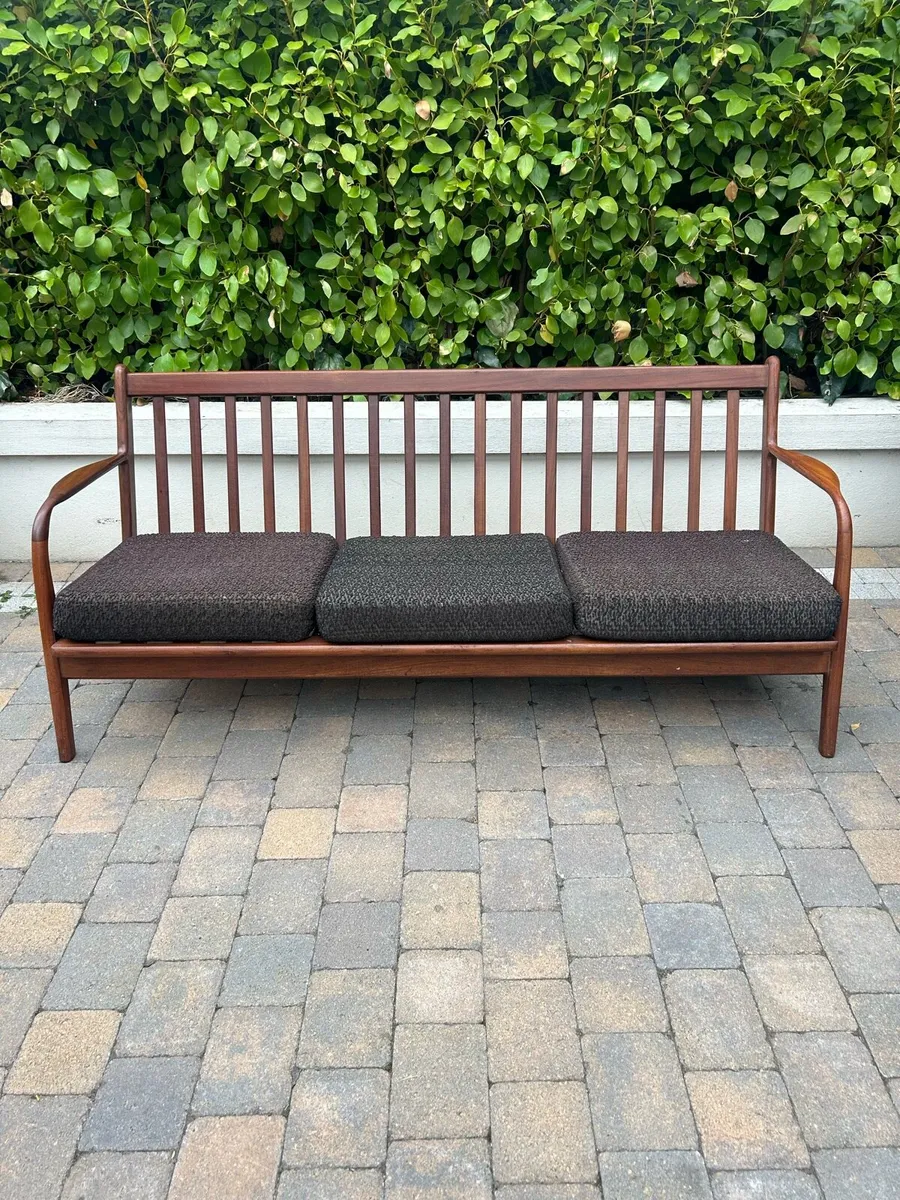 Solid teak mid century sofa 3 seater retro - Image 3