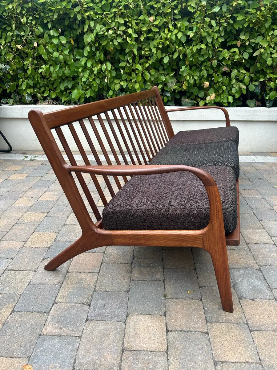 Solid teak mid century sofa 3 seater retro - Image 1