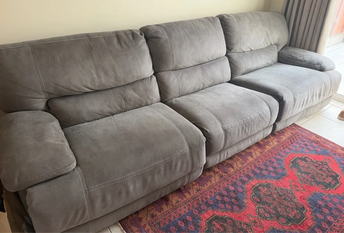 EZ Living Baxter Taupe Fabric Reclining Sofa - Image 1