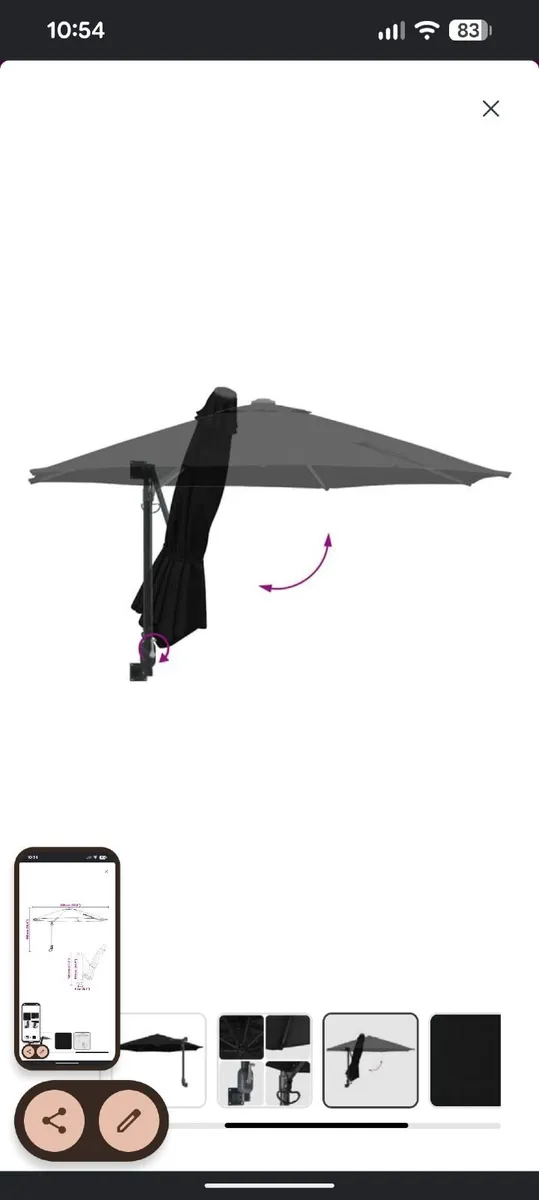 Brand New vidaXL Wall-Mounted Parasol 248 x 248 cm - Image 3