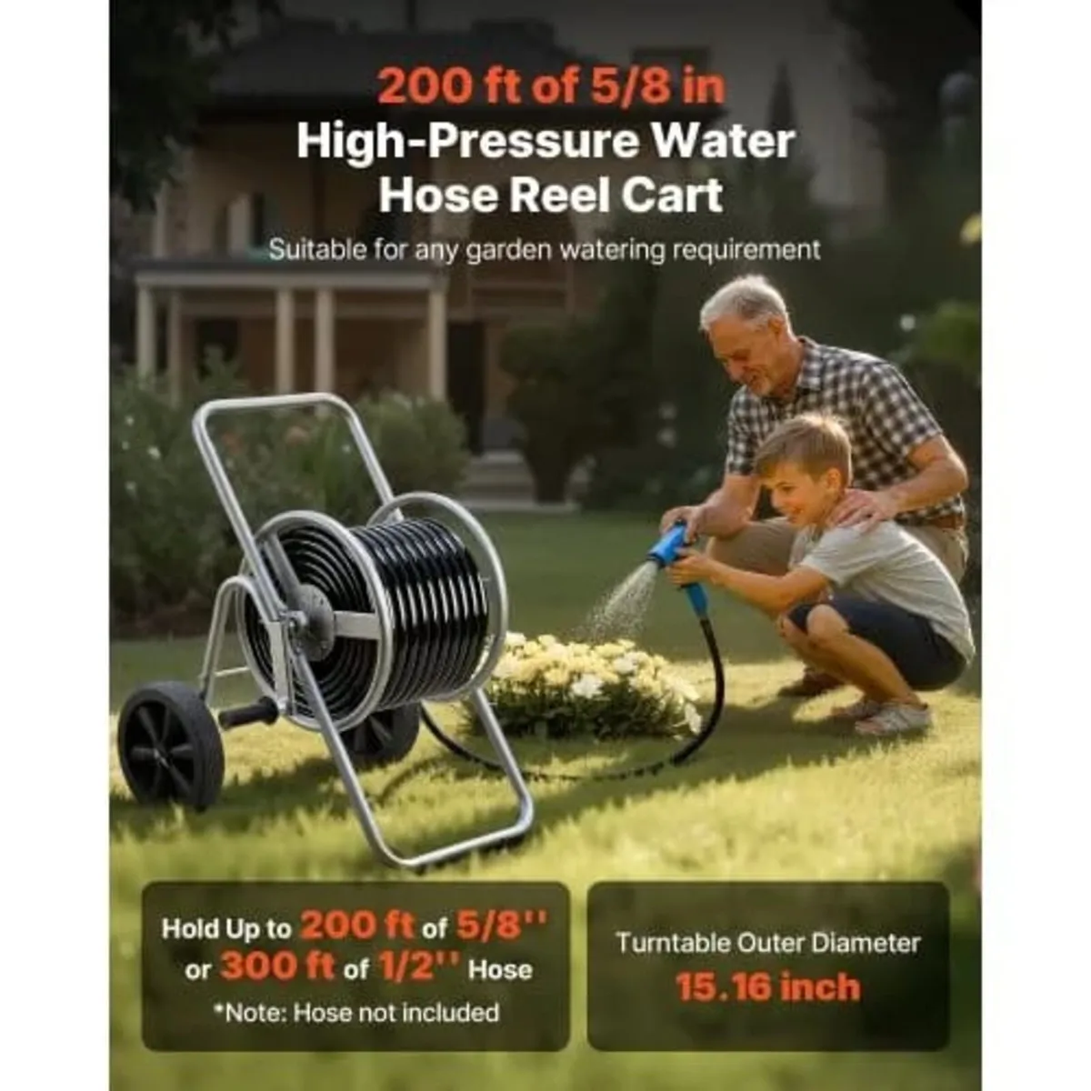 Water Hose Reel Cart, 6096/9144 cm High-Pressure G - Image 3