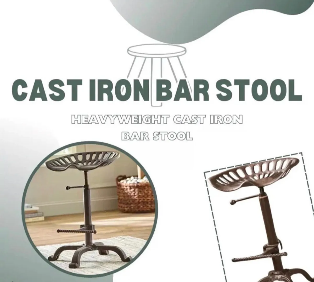 2x Cast Iron Tractor Kitchen Bar Stools NEW - Image 2