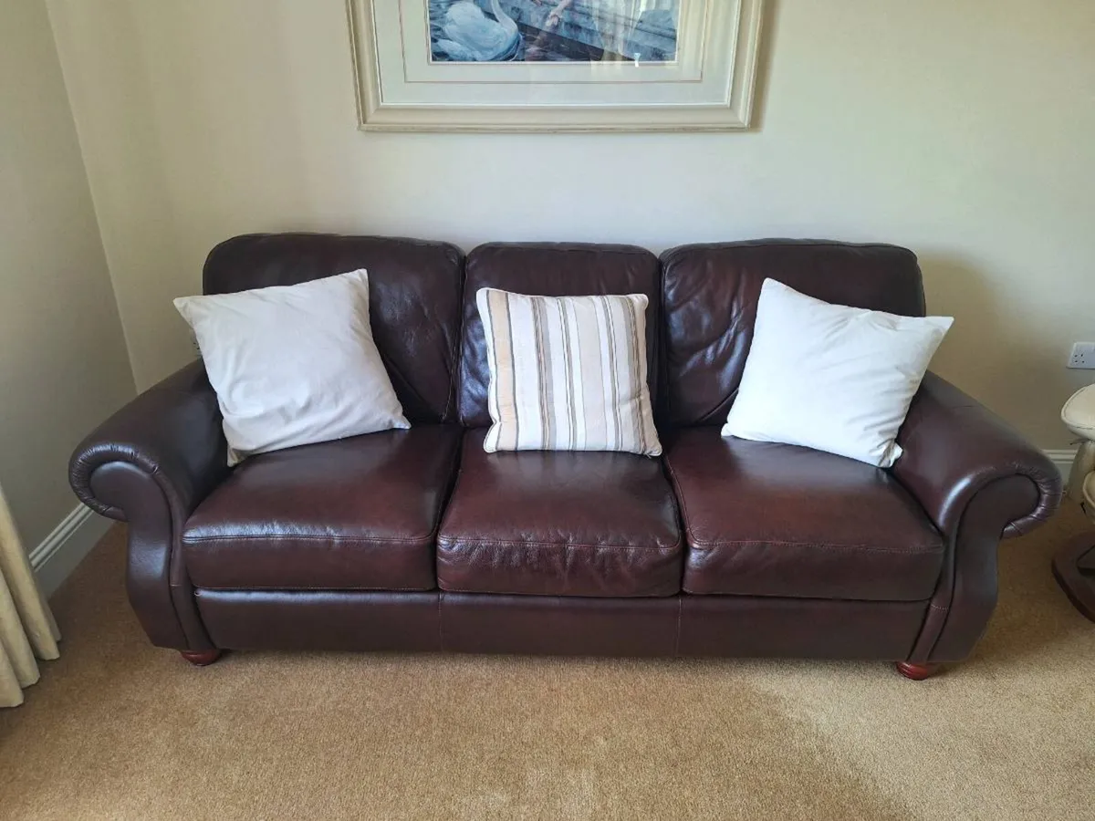 Brown leather Sofa x 2 - Image 2