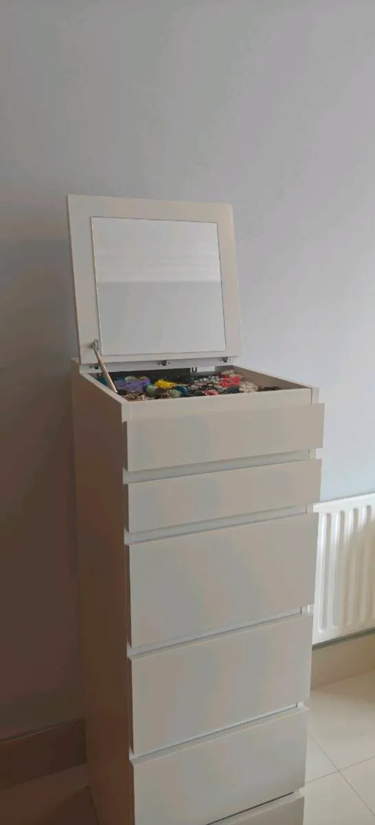 Tall Vanity Chest of Drawers with Mirror - Image 1