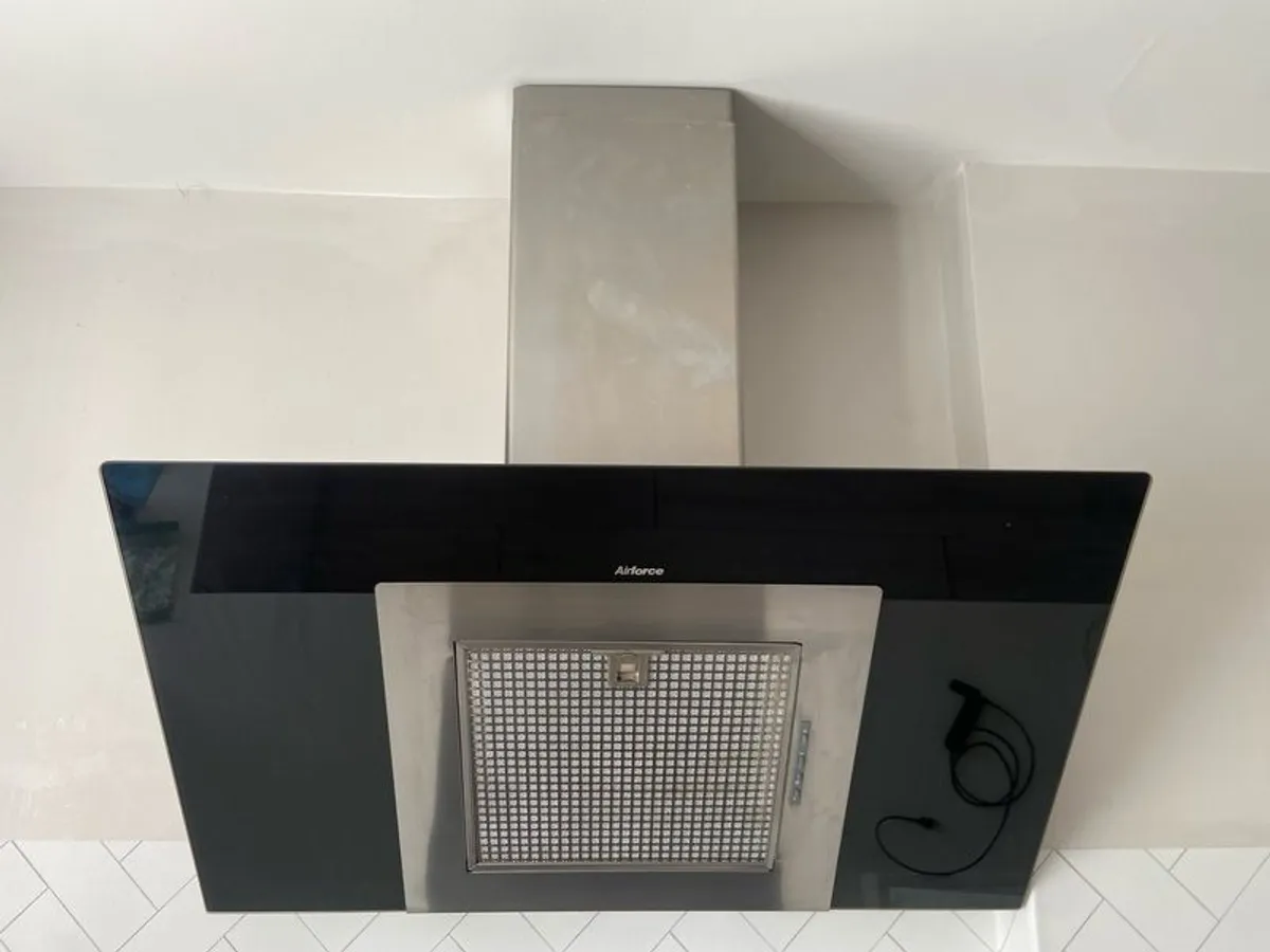 Airforce Angled Cooker Hood - Black Glass & Stainless Steel Extractor Fan - Image 1