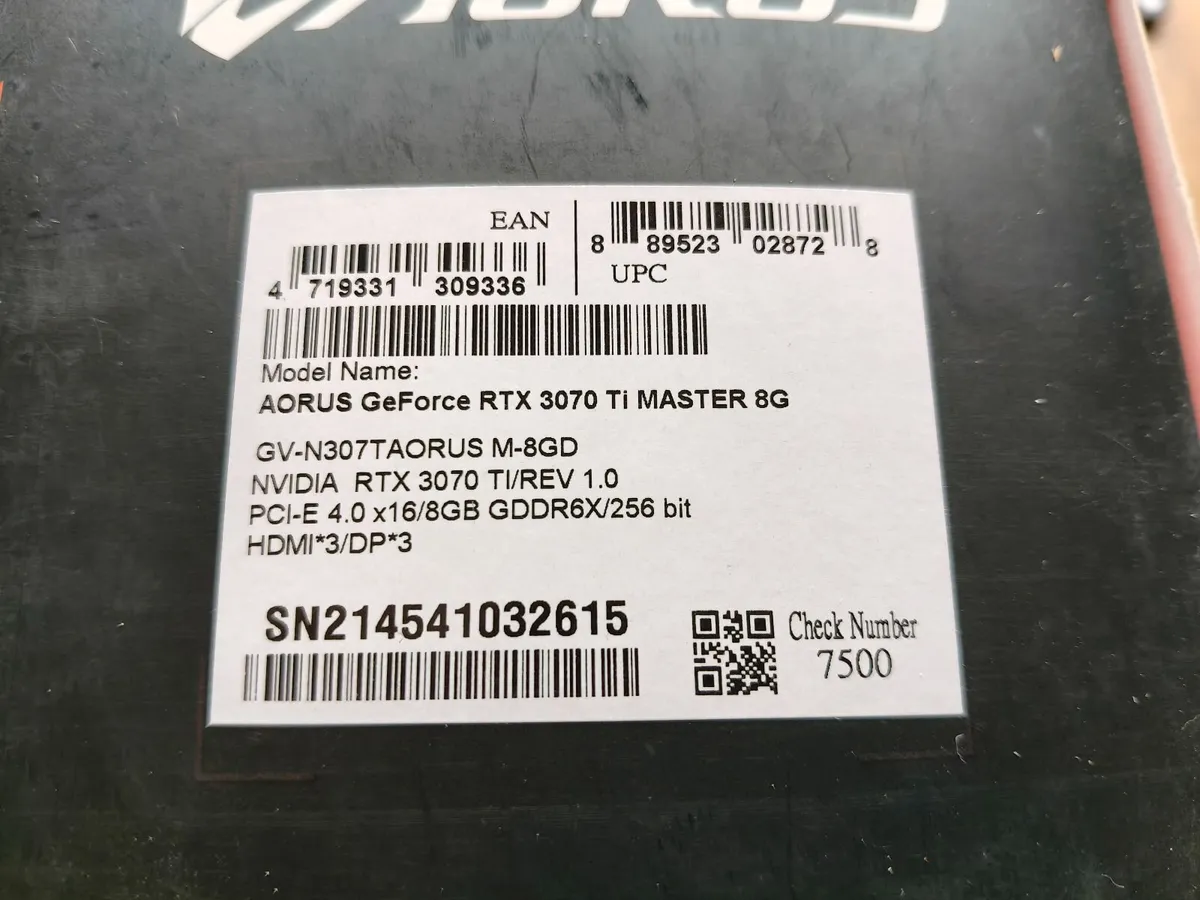 Graphics Card - 3070 ti Gigabyte Aorus Master 8GB - Image 3